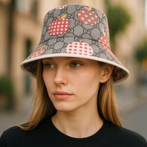 Gucci Bucket Hat with Monogram and Apple Design